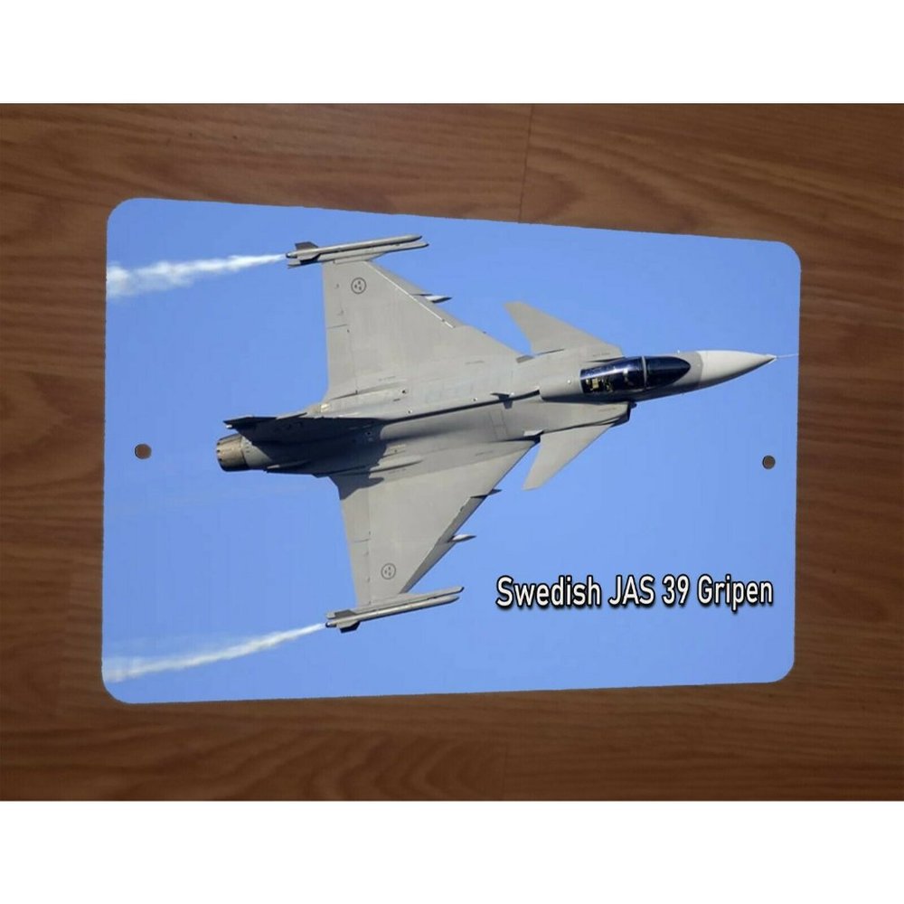 Swedish JAS 39 Gripen Jet Airplane‎ Military 8x12 Metal Wall Sign